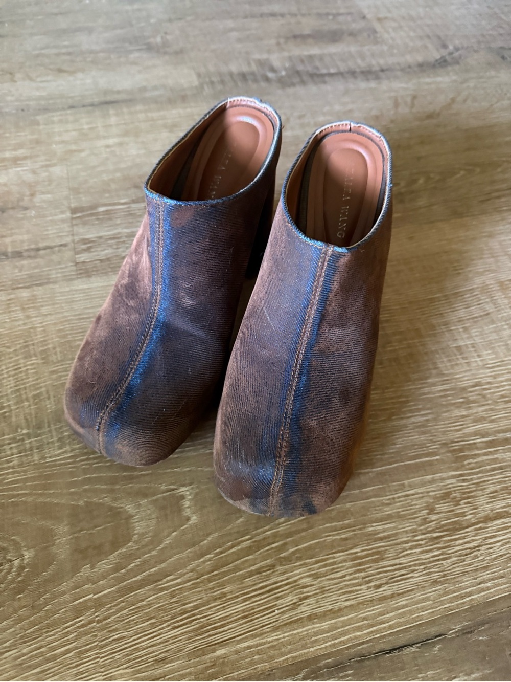 Azalea Wang Brown Denim Platform Clogs Mules | Size 7.5